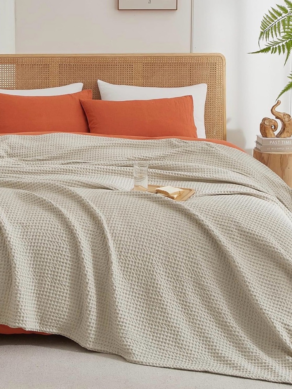 Cream Waffle Cotton Blanket – Soft Textured Throw - Picture 3 of 3